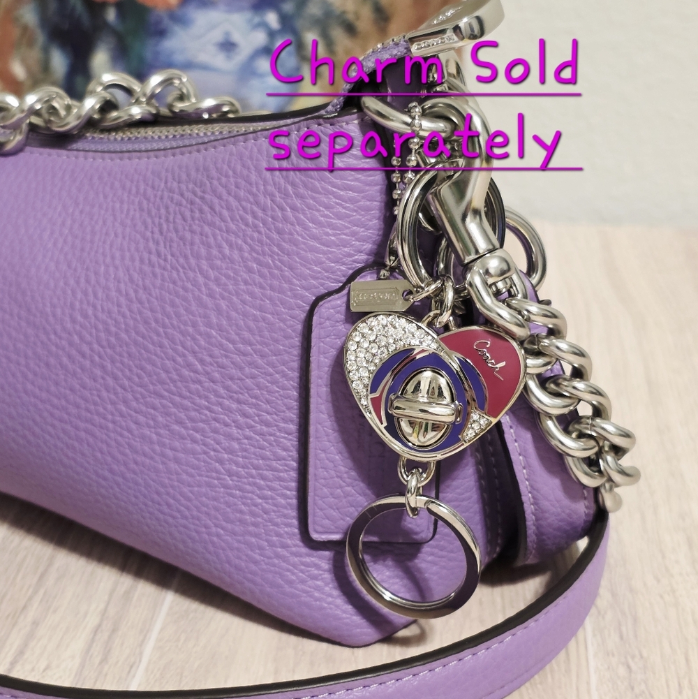 Coach Charlotte Shoulder Bag Pebbled Leather Crossbody Purple Iris Silver chain - Picture 16 of 16